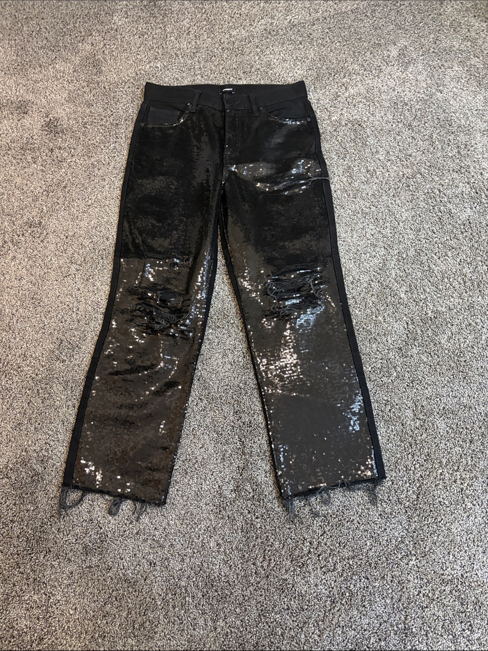 Express Black Sequin Straight Leg Jeans